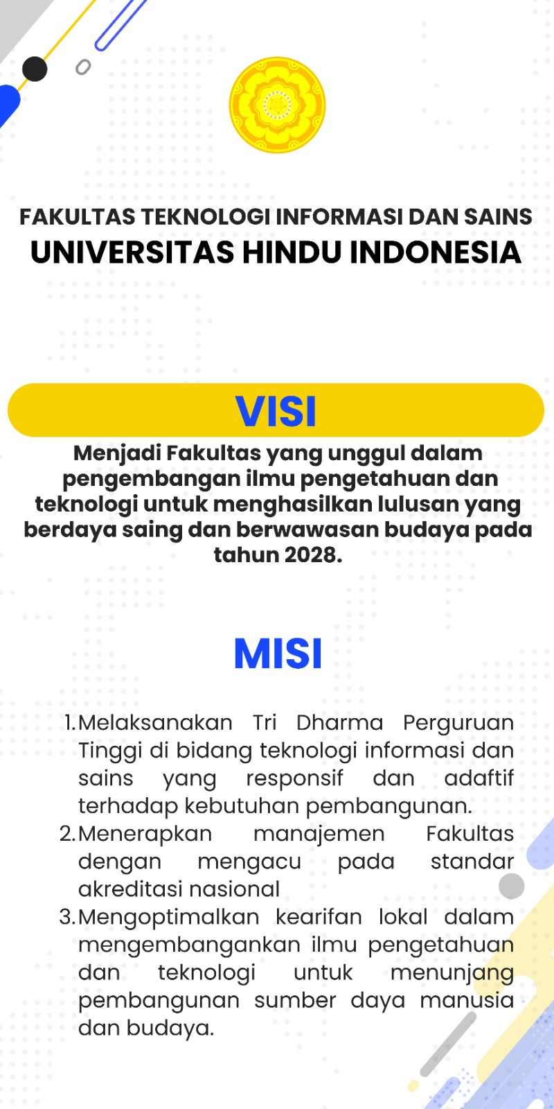 VISI MISI FAKULTAS TEKNOLOGI INFORMASI DAN SAINS